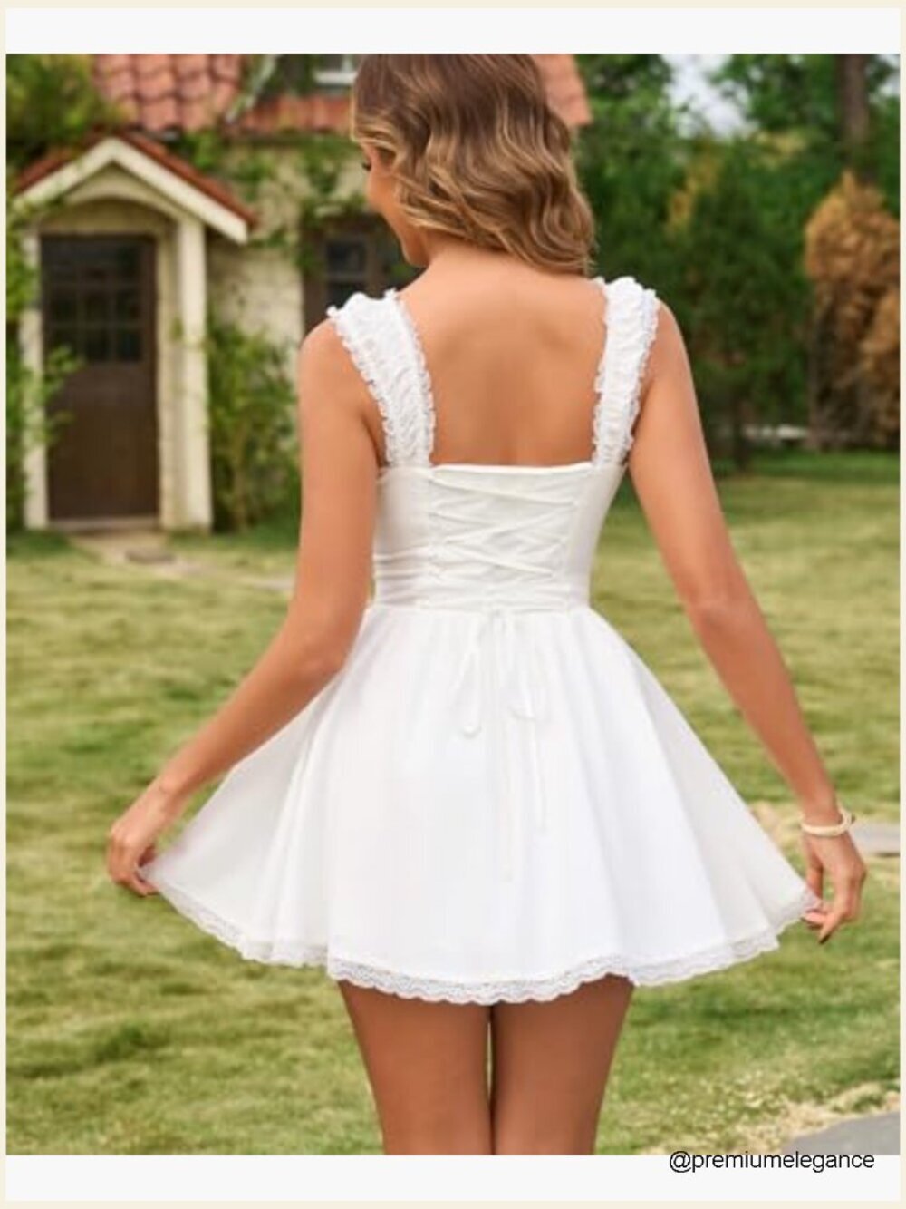 White Corset Lace Up Mini Dress A-Line Sweetheart Neck Graduation Party - Picture 3 of 7